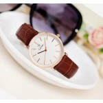 Brown Faux Leather Strap Round Classy Vintage Watch Gold Silver Case 40mm 36 mm